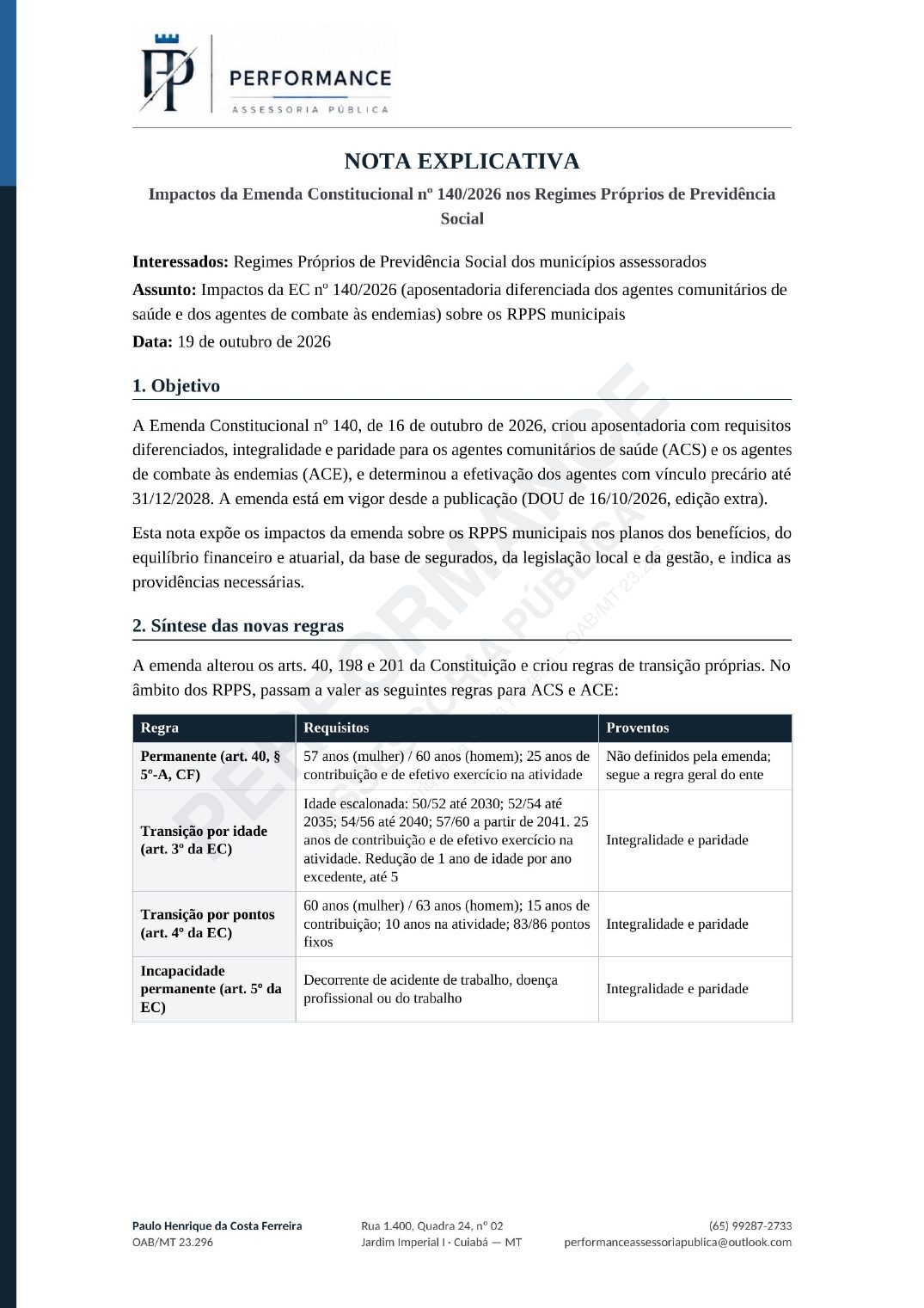 Página 1 de 7: objetivo e síntese das novas regras