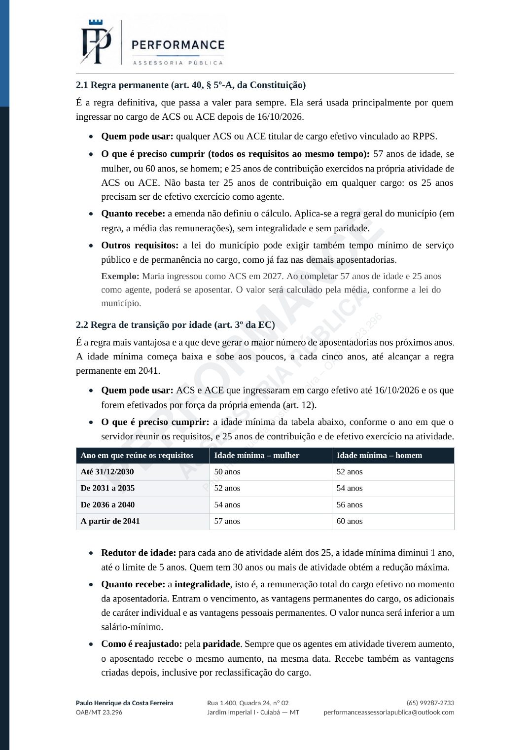 Página 2 de 7: regra permanente e regra de transição por idade