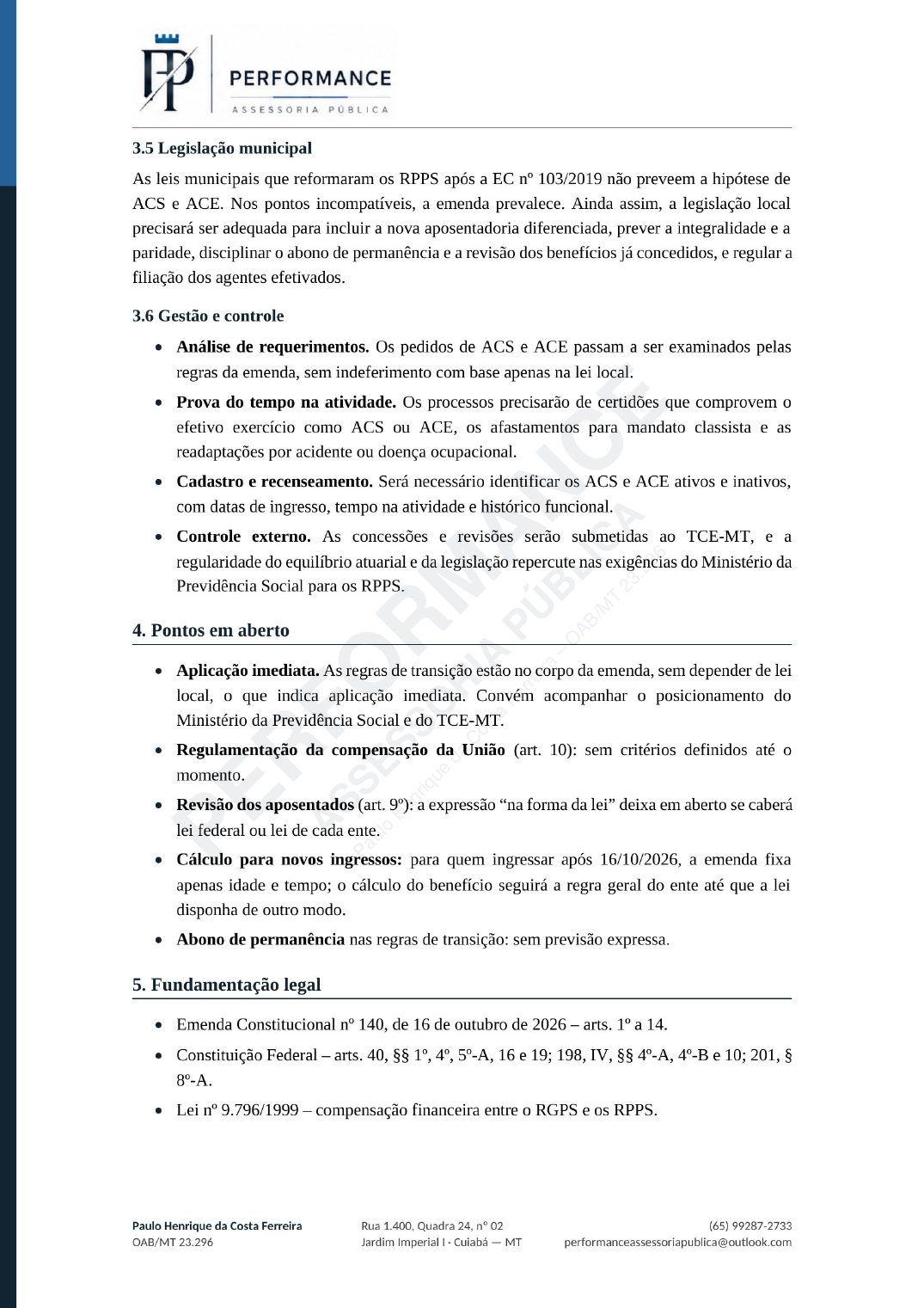 Página 6 de 7: legislação municipal, gestão e pontos em aberto
