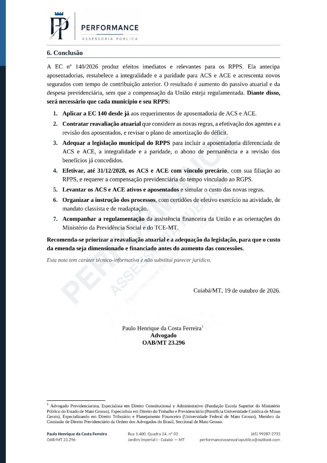 Página 7 de 7: conclusão e providências recomendadas
